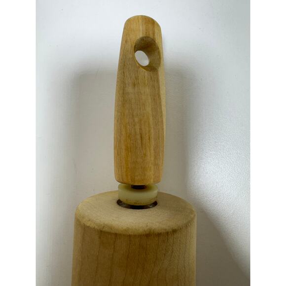 Vintage Wooden Rolling Pin 16” Long Primitive Kitchenware With Revolving Barrel - Picture 3 of 4